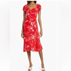 Chelsea28 Vibrant Red Floral Slit Dress
